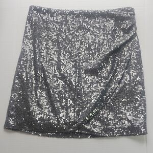 The Loft Silver Mini Skirt Sequins Grey Women's Sz 6 Mid Rise